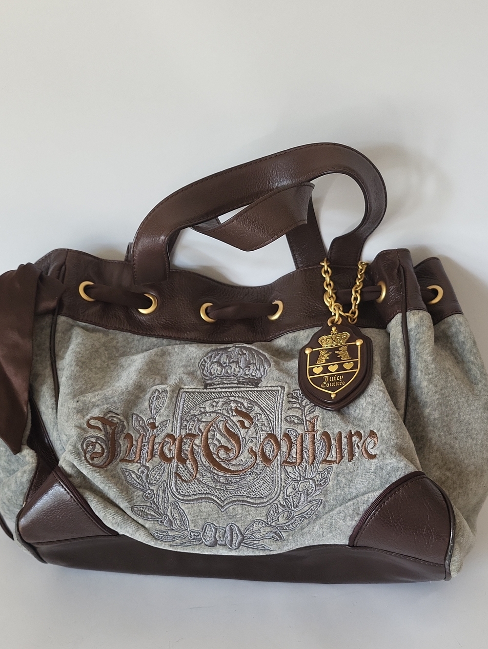 Vintage Juicy Couture Grey Velour Daydreamer Tote Bag Y2K